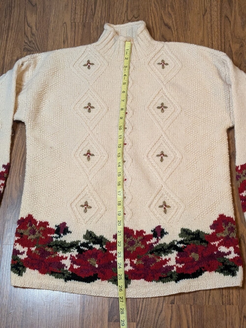 VTG LL Bean Women M 100% Wool Cable Knit Mock Neck Sweater Christmas Cottagecore - Picture 4 of 10